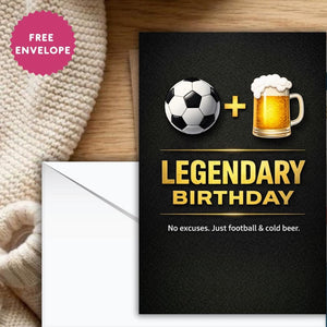 Legendary Birthday Card for Husband, Football and Beer Birthday Card, Soccer Fan Greeting Card, Funny Masculine Birthday Card