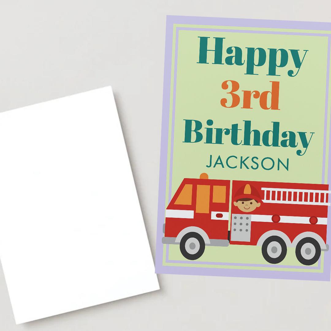Modern Fire Truck Boy Birthday Card Personalized Boy’s 5 Year Celebration Card – Custom Name Birthday Greeting