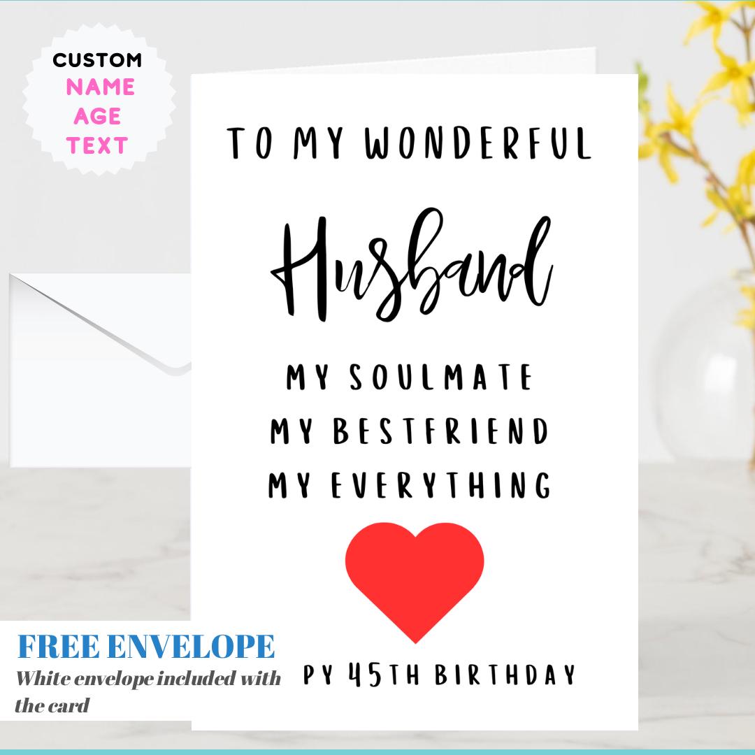 Personalised Husband Birthday Card- Soulmate Greeting Card Customised with Name/ Age For Him 30th 40th 50th 18th 21st 60th 70th