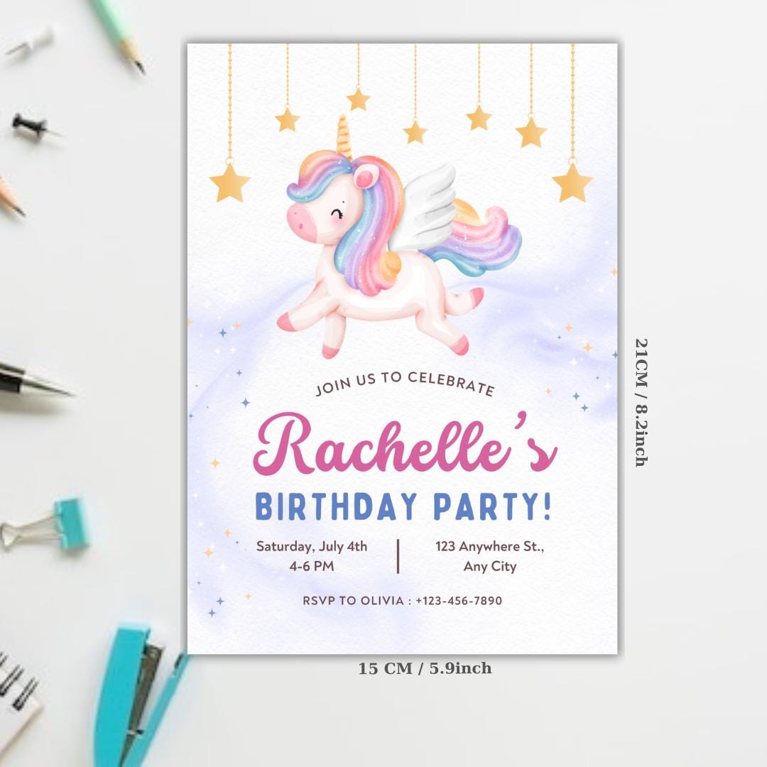 Unicorn birthday card invitation Personalised Custom invitation for birthday party unicorn style invitation card with lovely Unicorn