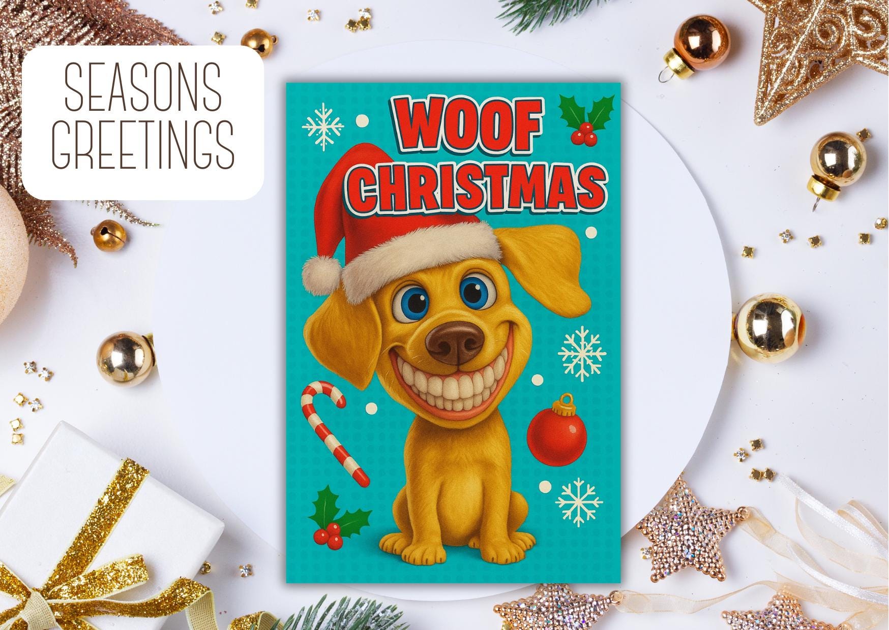 Dog meme Christmas Card  - Funny dog lover xmas  Cards For dog Lovers - dog wishes woof Christmas to you, meme dog mums postcard