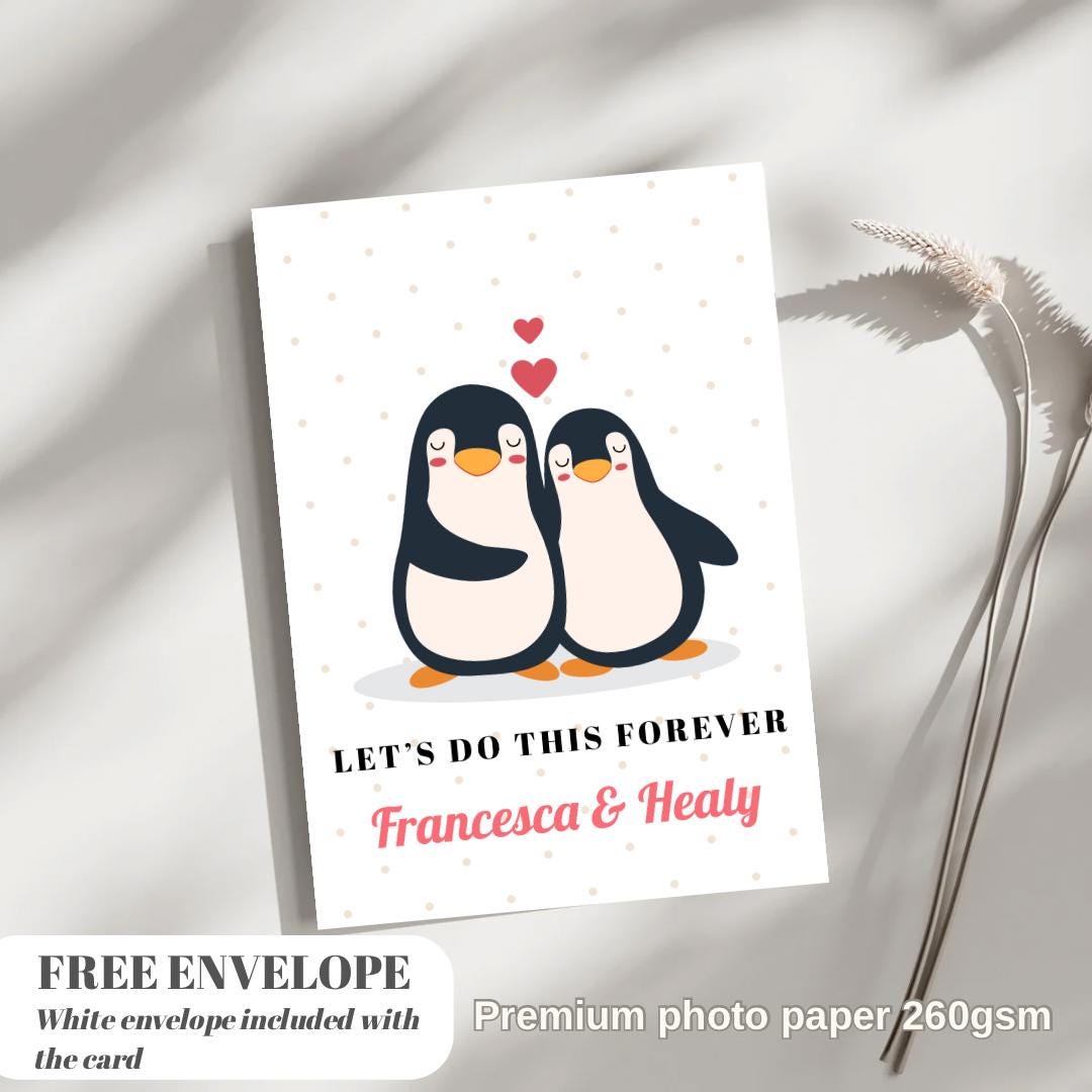 Penguin Love Card Personalised Card Greeting Card for him and her card greeting card birthday gift penguin card boyfriend valentines card
