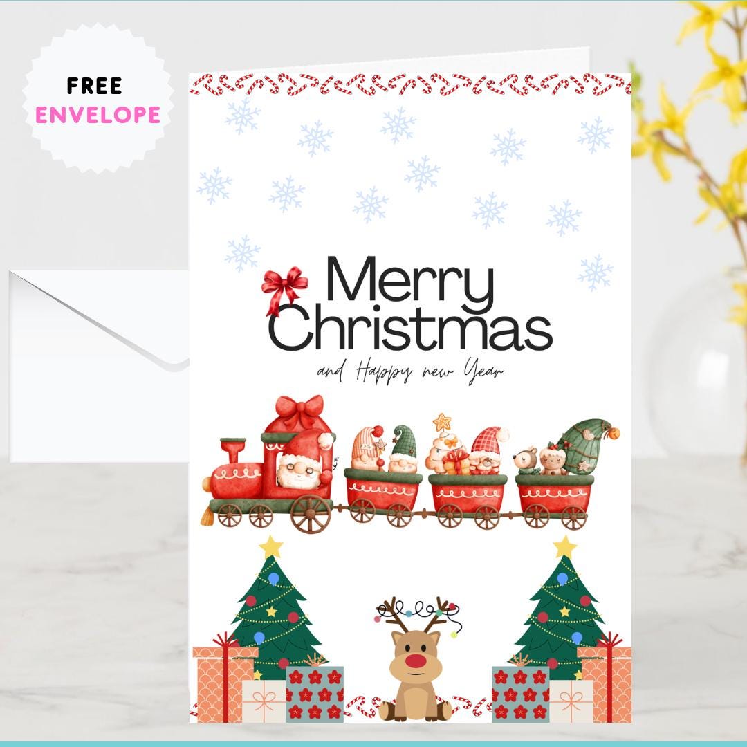Christmas Card | Santa Train Xmas greeting Card | santa gift Card | Personalised Card name and age | For both of you | Santa Christmas card