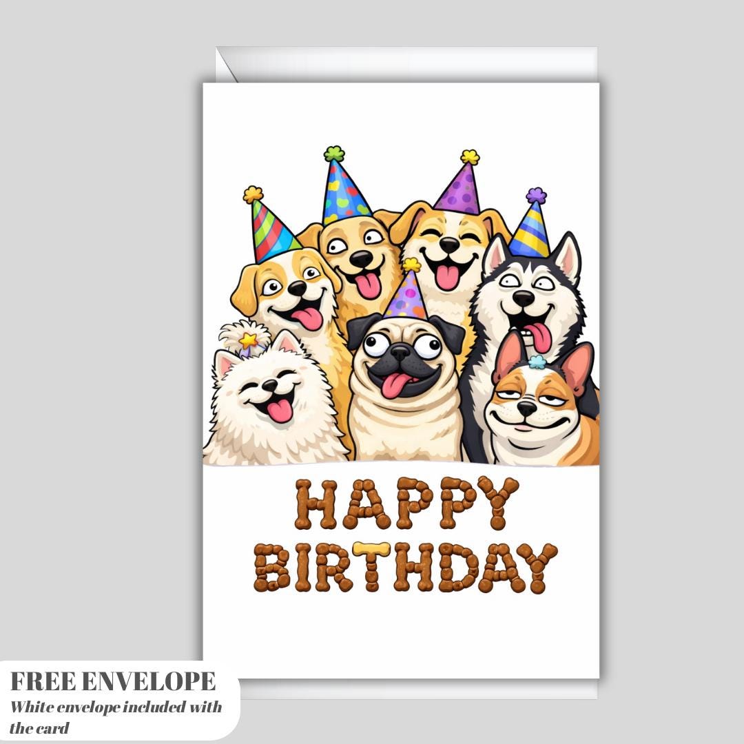 Funny Dog Birthday Greeting Card A5 – Meme Dogs Party Card, Happy Birthday Card for Dog Lovers