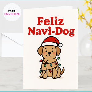 Feliz Navi-Dog Christmas Card – Cute Santa Dog Holiday Card for Dog Lovers, Dog Moms, Dog Dads & Pet Owners