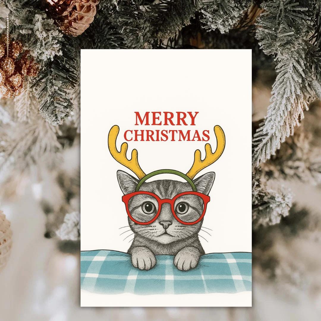 Funny Cat Lovers Christmas Card - Christmas Cat funny - Funny Xmas Cards For Cat Lovers - Cat on blanket , cat mums Funny