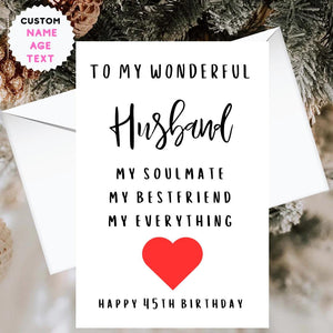 Personalised Husband Birthday Card- Soulmate Greeting Card Customised with Name/ Age For Him 30th 40th 50th 18th 21st 60th 70th