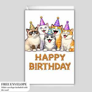 Cat Birthday Funny Greeting Card, Meme Cats Party Card, Cat Lover Birthday Card, Cute Pet Birthday Card