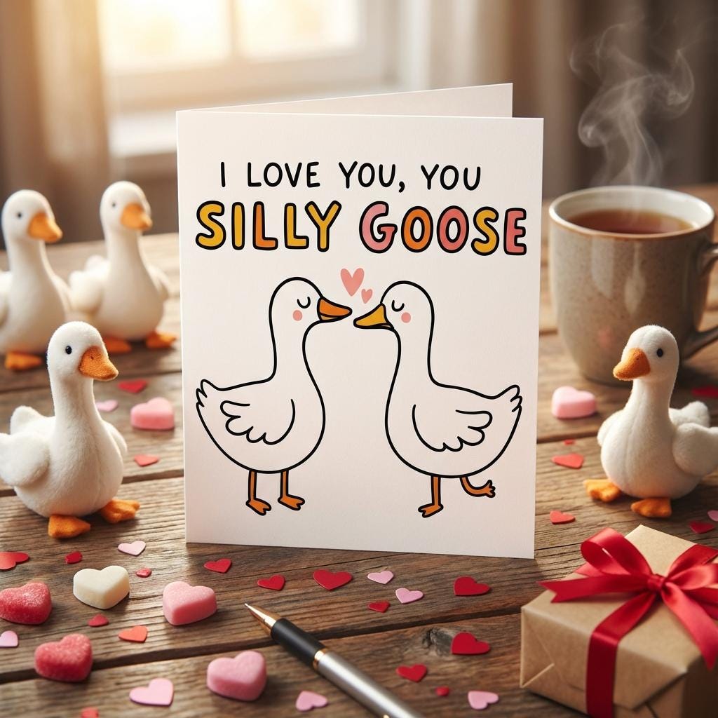 Silly Goose Gift Card Funny Silly Goose Greeting Card, I Love You Silly Goose Cute Goose Couple Card Romantic Anniversary Card for Boyfriend