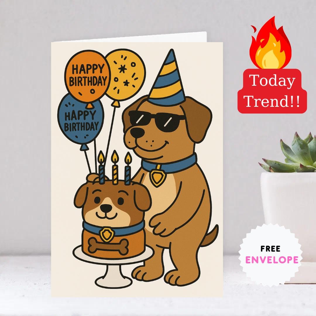 Dog Birthday Card – Cute Funny Greeting Card for Dog Lovers, Happy Birthday Pup, Card for Him or Her