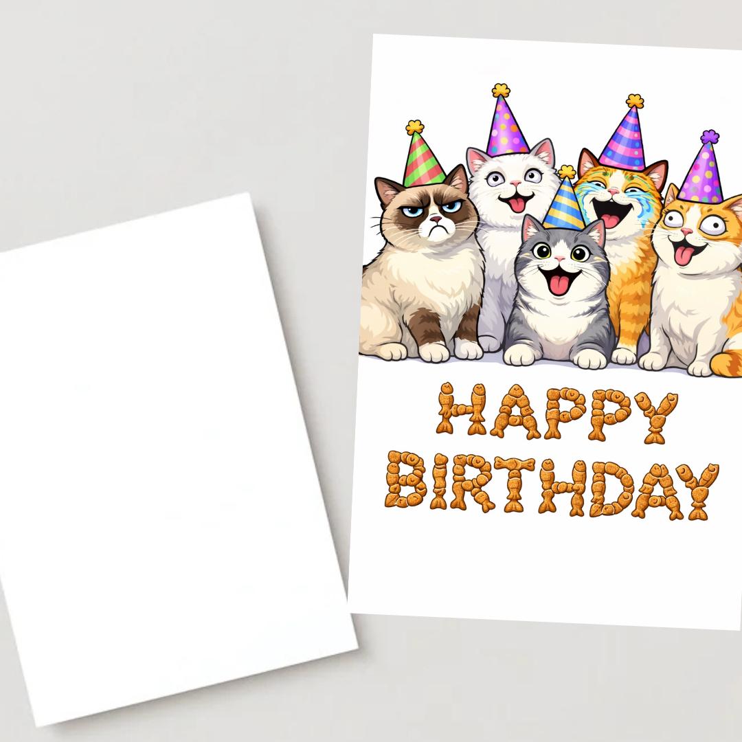 Cat Birthday Funny Greeting Card, Meme Cats Party Card, Cat Lover Birthday Card, Cute Pet Birthday Card