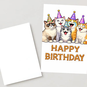 Cat Birthday Funny Greeting Card, Meme Cats Party Card, Cat Lover Birthday Card, Cute Pet Birthday Card