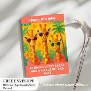 Premium Square Birthday Card with Envelope Greeting Happy Birthday For Her Female Mum Daughter Grandma Colleague Friend Giraffe