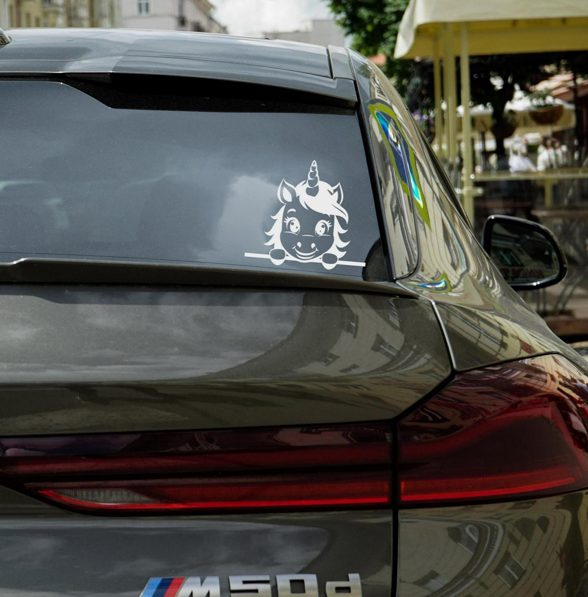 Peeking Unicorn Car Decal: Weatherproof Vinyl Sticker