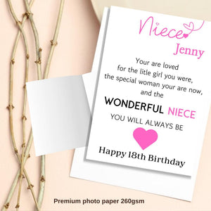 Personalised Niece Birthday Card Quote Coming of Age 21st 18th 16th 30th 40th Wonderful Niece Card for her