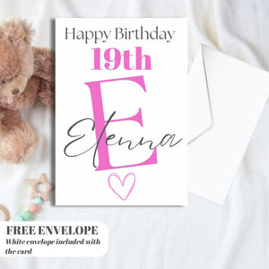 Happy 19th Birthday Card | Personalised Girl Greeting Card | Custom Number Card for your niece from grandma, aunt or loved one