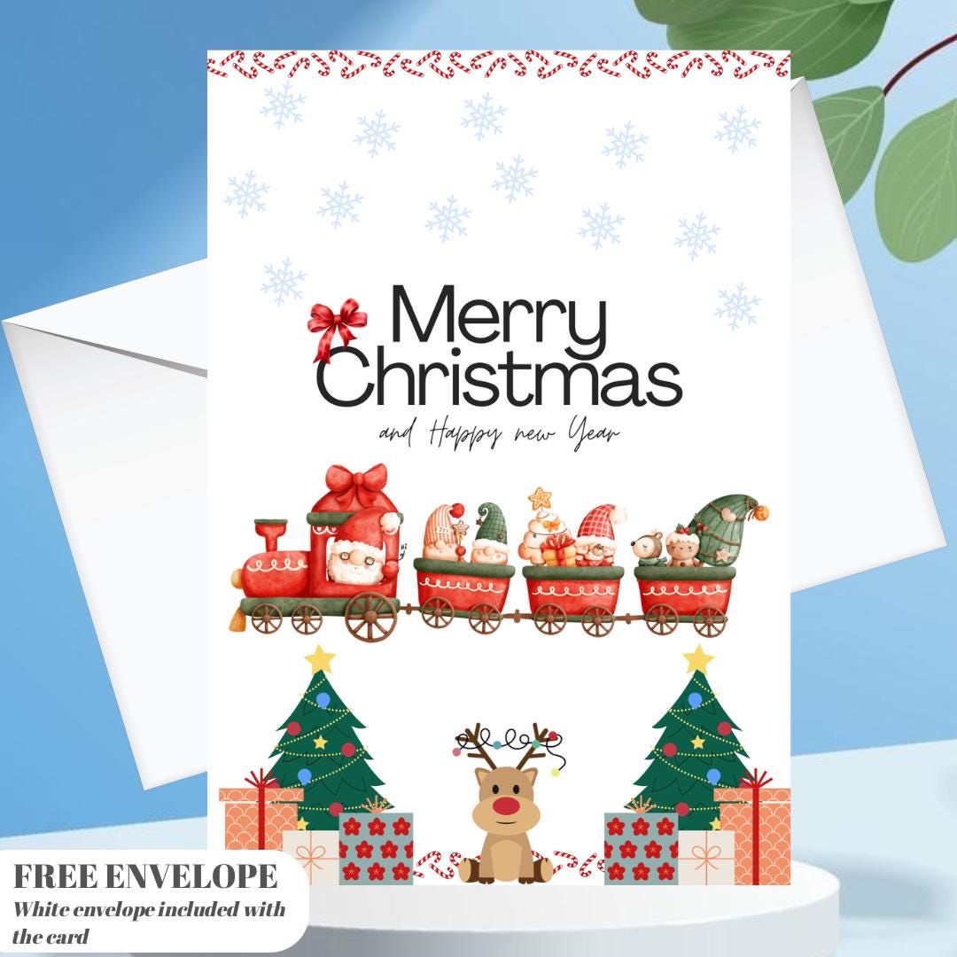 Christmas Card | Santa Train Xmas greeting Card | santa gift Card | Personalised Card name and age | For both of you | Santa Christmas card