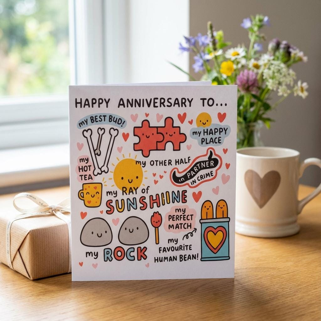 Anniversary Greeting Card – Cute Funny Anniversary Card, Happy Anniversary Card for Boyfriend Girlfriend, Cute Couple Card, Partner Gift