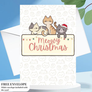 Funny Cat Meowy Christmas Card Cat - Funny Xmas Cards For Cat Lovers - Cat Meowy wishes, cat mums Funny Cat lovers Christmas card