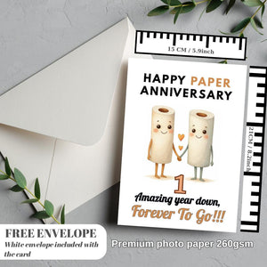 Funny 1st Anniversary Card, Unique Design, 'Happy Paper Anniversary' Personalised Birthday Card Greeting Card