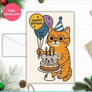 Cat Birthday Card – Cute Funny Greeting Card for Cat Lovers, Happy Birthday Kitty, Mouse Cake Cat Card for Her or Him