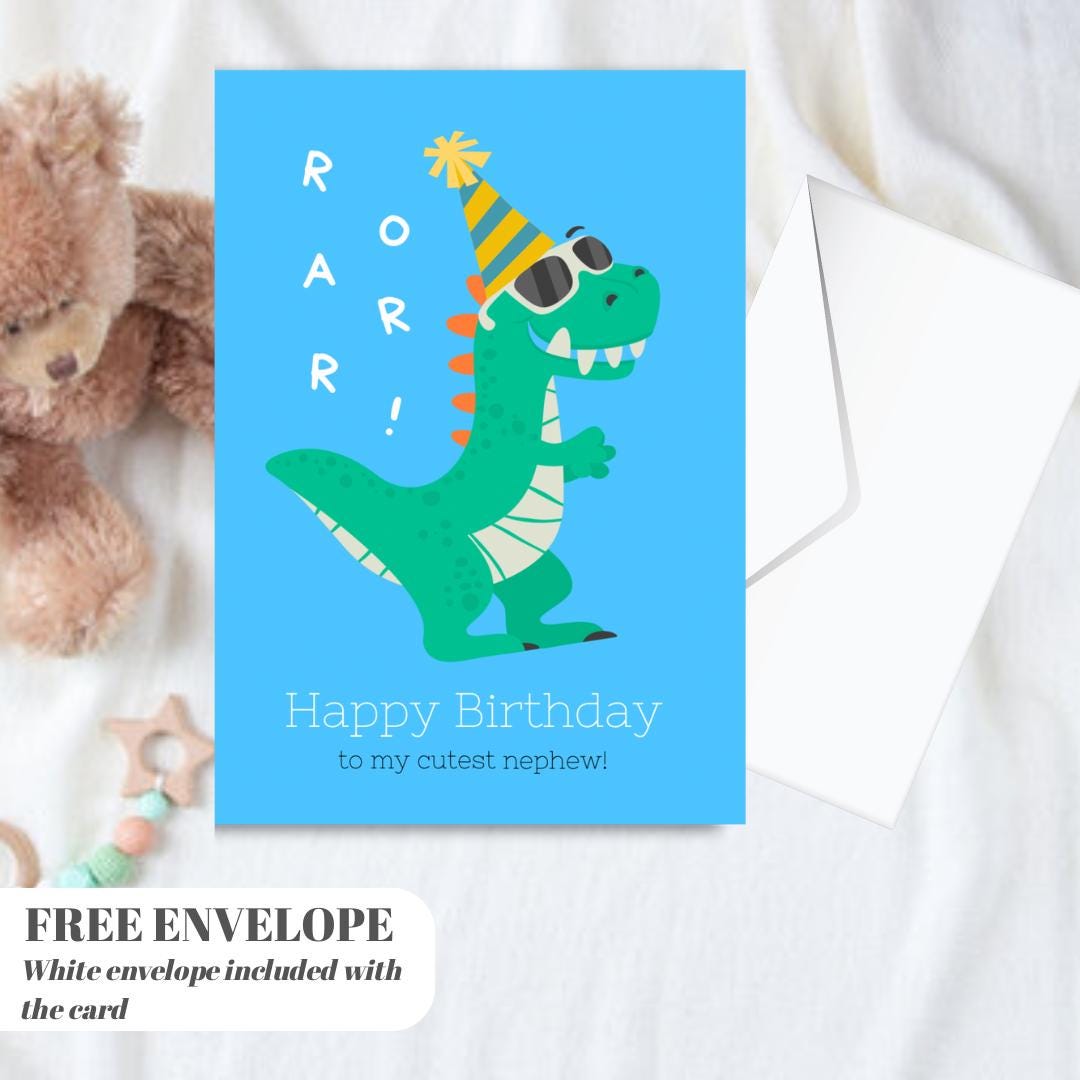 Dinosaur ROAR Birthday Card with Envelope Greeting Happy Birthday For NEPHEW, som, friend a5 birthday card with envelope