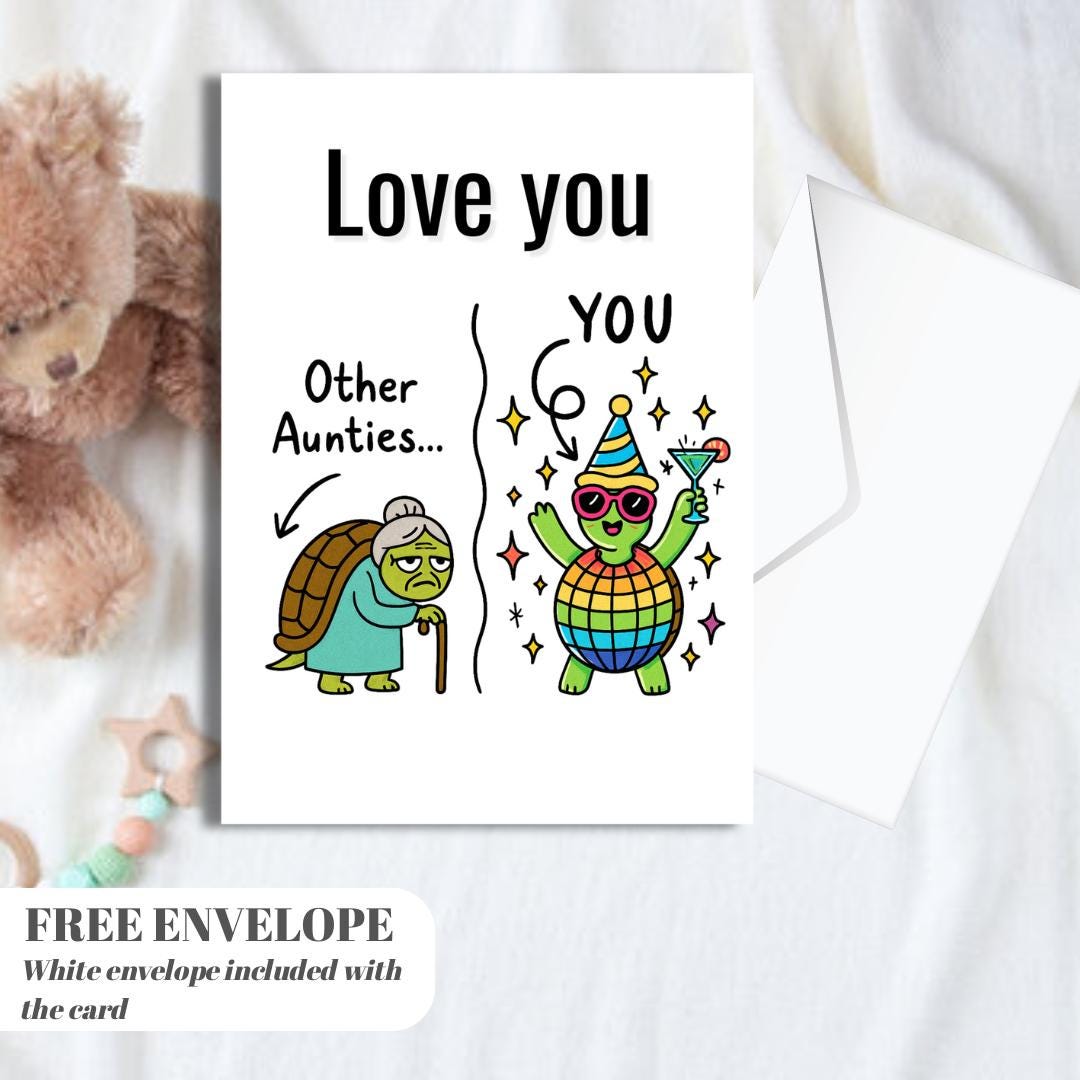 Funny Auntie Card - “Other Aunties vs. You” Disco Turtle Design