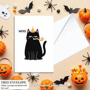 Funny Cat Birthday Card - Woo Grumpy Cat - Sarcastic Birthday Cards For Men Women - Cheeky Gift For Cat Lovers - For Sister Brother Friends