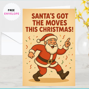 Funny Dancing Santa Christmas Card – Retro A5 Holiday Greeting Card with Envelope, Cute Santa Xmas Card, Festive Gift for Friends