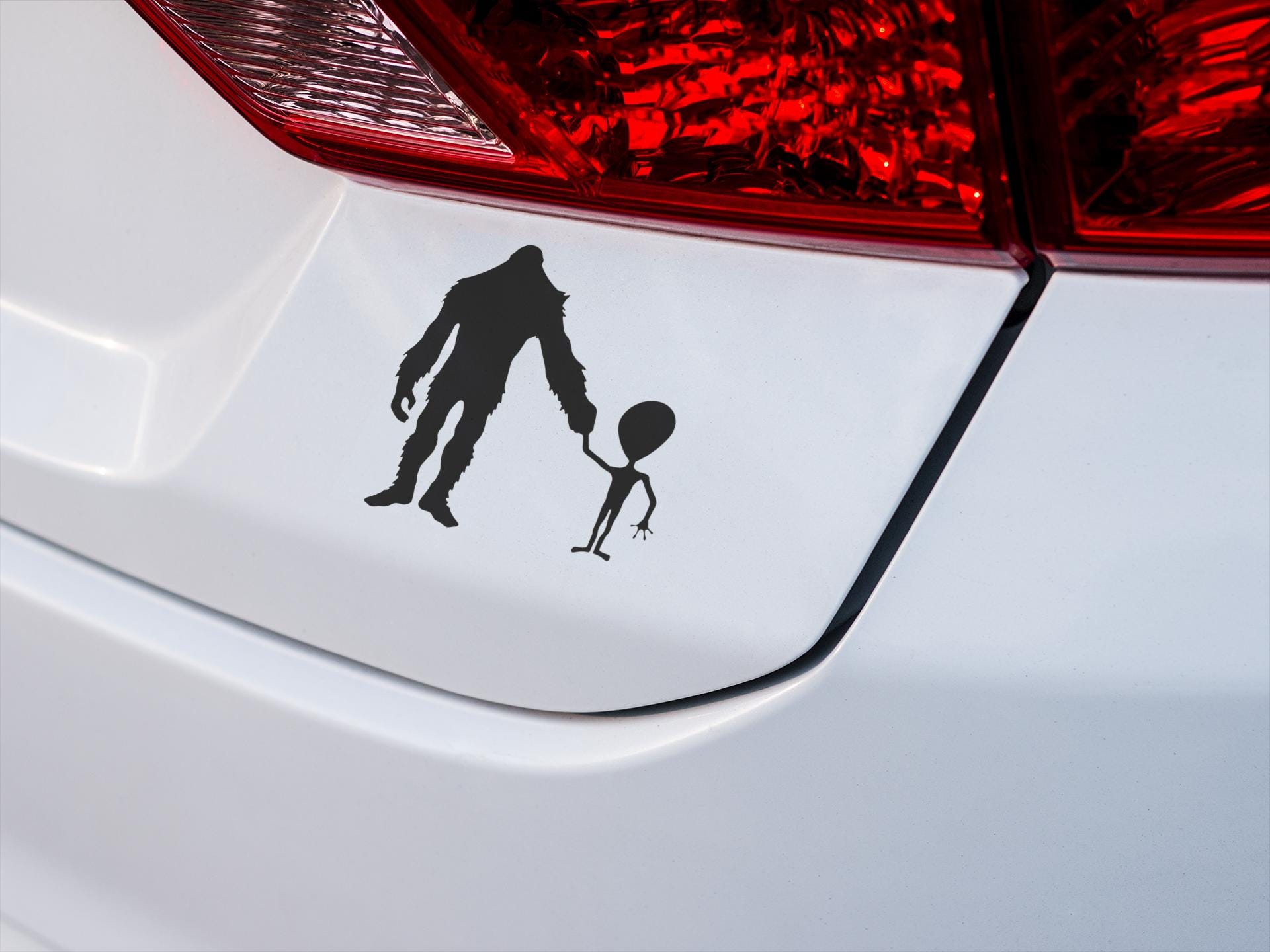Bigfoot and Alien Car Decal: Funny Vinyl Sticker