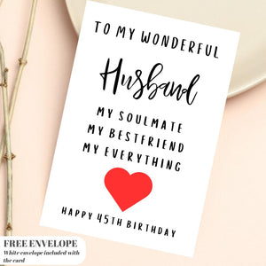 Personalised Husband Birthday Card- Soulmate Greeting Card Customised with Name/ Age For Him 30th 40th 50th 18th 21st 60th 70th