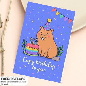 Capy Birthday - Capybara Birthday Card Cute animal birthday cards Hand drawn animal art capybara greeting card A5 size