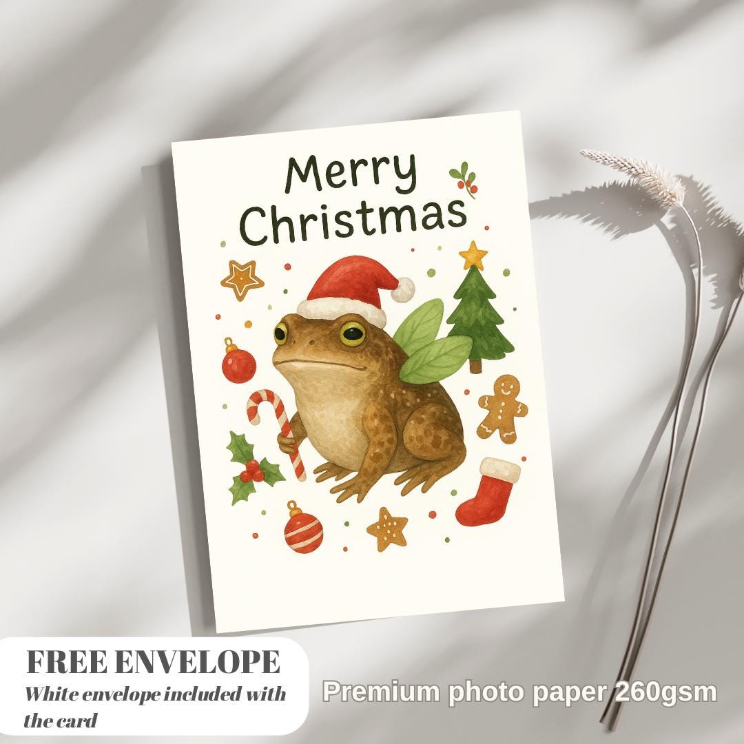 Frog Christmas Card | Marry Christmas Grumpy Card | frog santa gift Card | For frog lovers