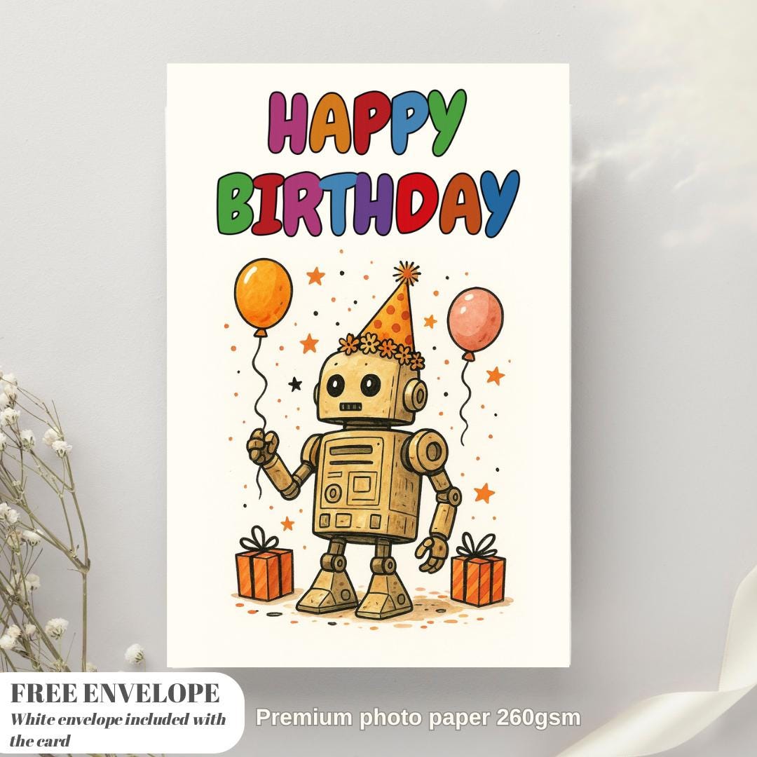 Custom Birthday Card, Robot Birthday card, R2-D2 Birthday Card Funny Birthday Card Anniversary card, gift birthday card for him