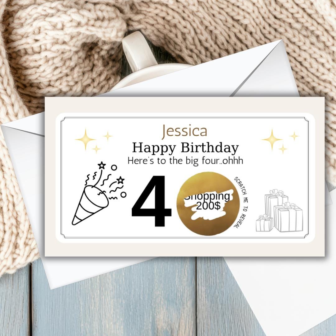 Personalised Birthday Scratch To Reveal Voucher, Special Birthday Surprise Scratch Card, 30th, 40th, 50th, 60th,70th,80th Birthday Gift Card