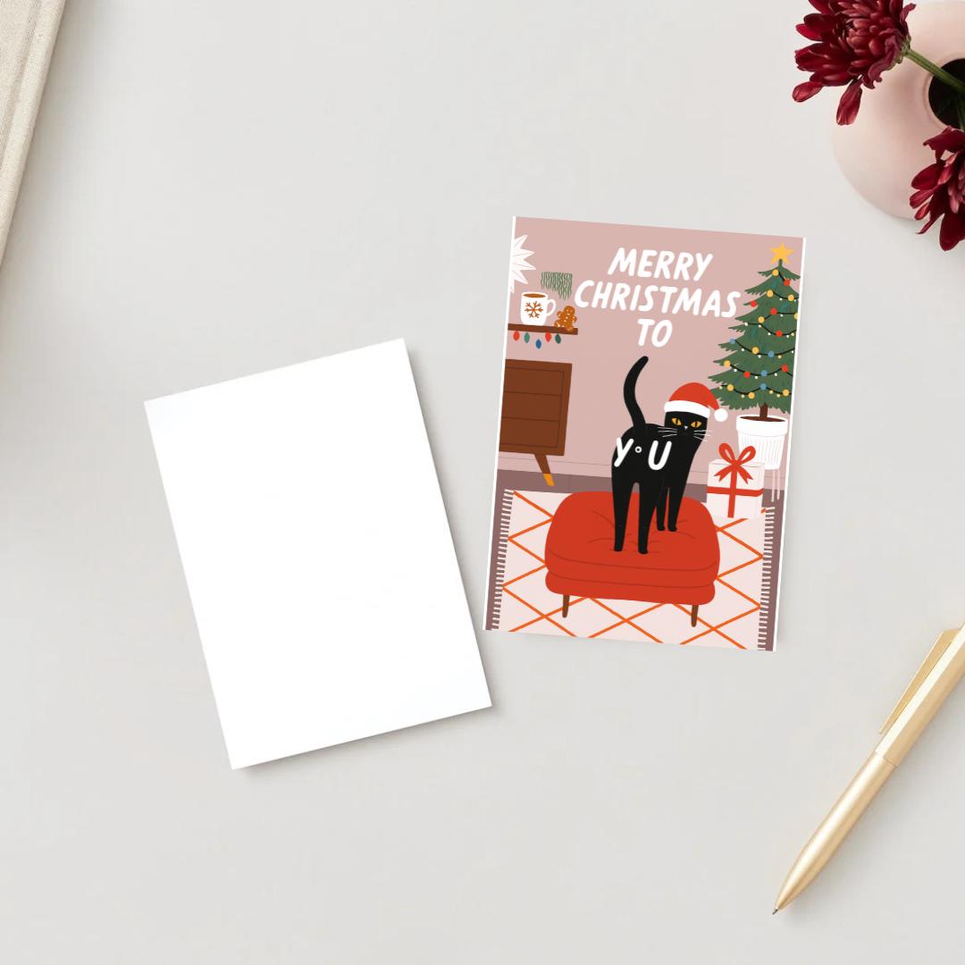 Funny Cat Christmas Card - Christmas Lover Cat - Funny Xmas Cards For Cat Lovers - Cat wishes you Merry Christmas to you, cat mums postcard