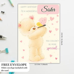 Cute Sister Birthday Card – Funny Greeting Card for Sister, Whimsical Duck Design, Sweet Pastel Illustration, Adorable Gift for Her