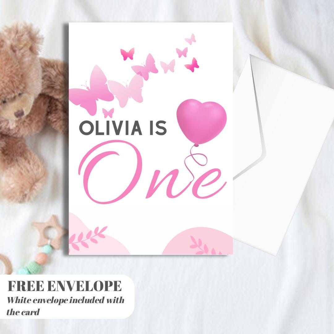 1st Birthday Card for Girl, Personalised First Birthday Card, One Year Old Birthday Card, Custom Birthday Card for Daughter