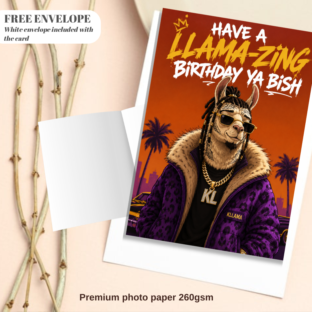 Llama-Zing Birthday Ya Bish Greeting Card | Gangsta Llama Birthday Card