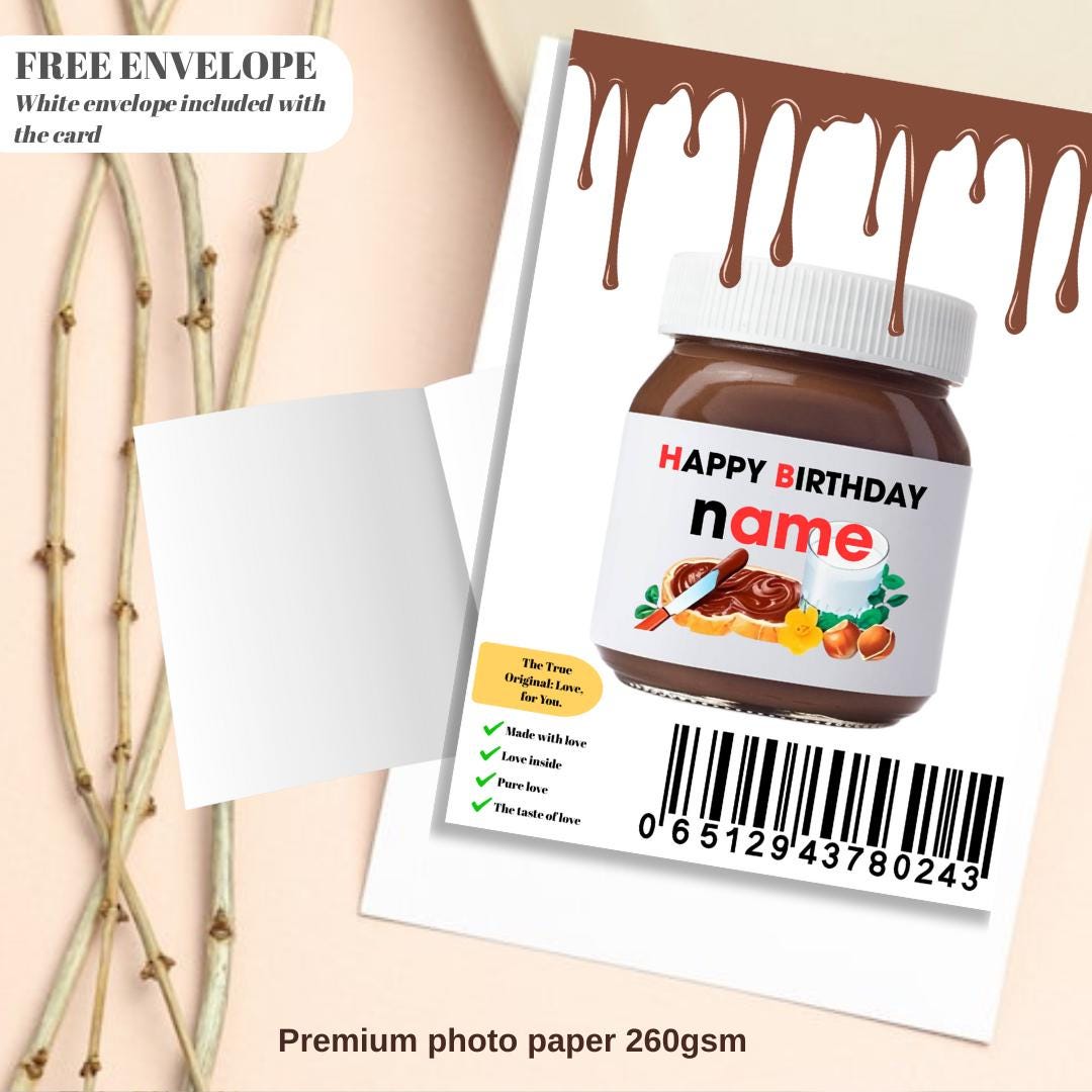 Personalized Chocolate Spread High-Quality card Birthday Anniversary greeting card Custom Nutella card Name card Favors Gift