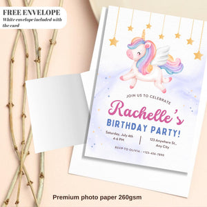 Unicorn birthday card invitation Personalised Custom invitation for birthday party unicorn style invitation card with lovely Unicorn