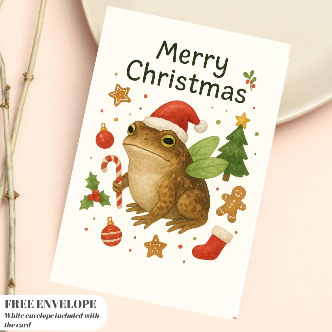 Frog Christmas Card | Marry Christmas Grumpy Card | frog santa gift Card | For frog lovers