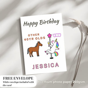 Birthday Card - Birthday Funny Card For Women, Unicorn Pole Dancer, Other 40 Year Olds You