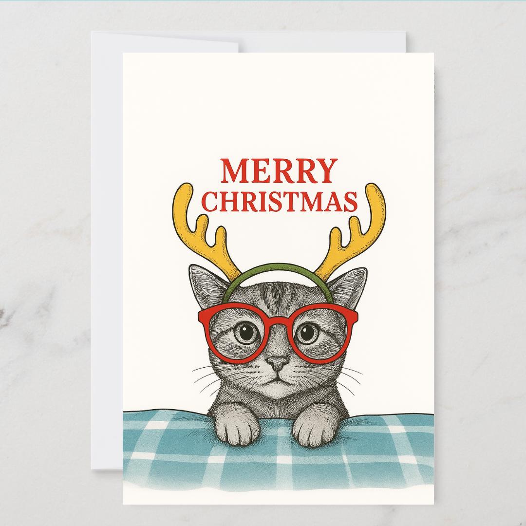 Funny Cat Lovers Christmas Card - Christmas Cat funny - Funny Xmas Cards For Cat Lovers - Cat on blanket , cat mums Funny