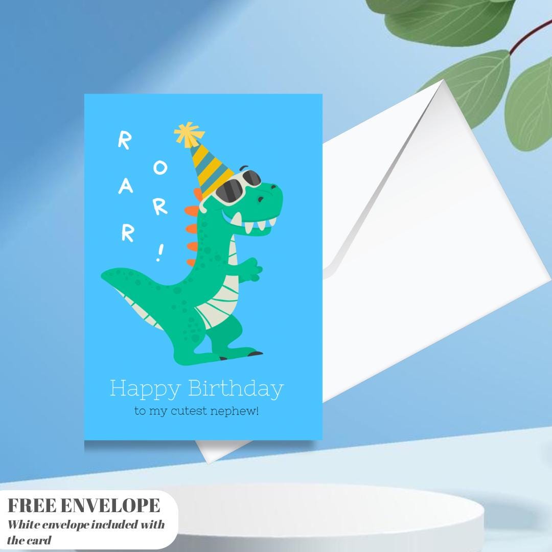 Dinosaur ROAR Birthday Card with Envelope Greeting Happy Birthday For NEPHEW, som, friend a5 birthday card with envelope