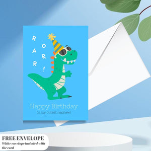 Dinosaur ROAR Birthday Card with Envelope Greeting Happy Birthday For NEPHEW, som, friend a5 birthday card with envelope