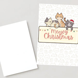 Funny Cat Meowy Christmas Card Cat - Funny Xmas Cards For Cat Lovers - Cat Meowy wishes, cat mums Funny Cat lovers Christmas card