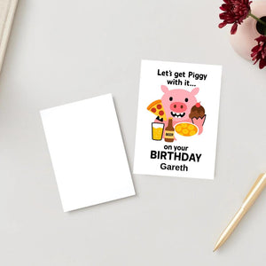 Birthday Card - Let's Get Piggy With It Personalised Greeting Card | Custom Name Card for your niece from grandma, aunt or loved one