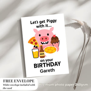 Birthday Card - Let's Get Piggy With It Personalised Greeting Card | Custom Name Card for your niece from grandma, aunt or loved one