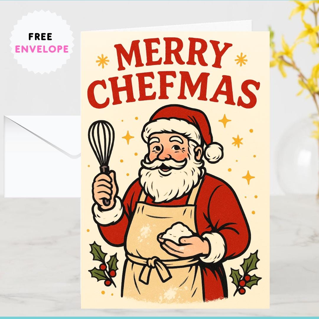 Merry Chefmas Christmas Card – Santa Chef Holiday Card for Chefs, Bakers & Food Lovers